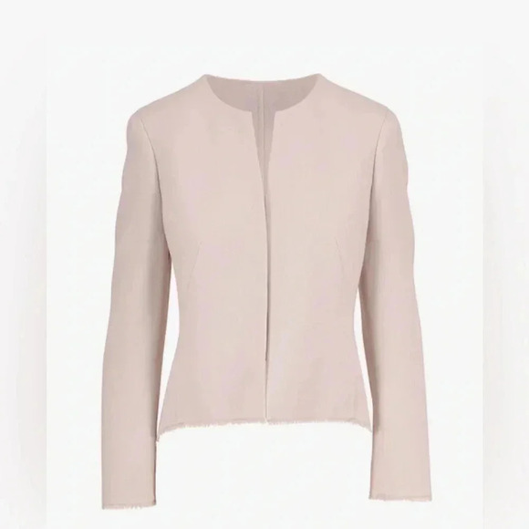 AKRIS Garry Pink Double-Faced Wool Crepe Fringe Jacket Sz 12 - Picture 16 of 16